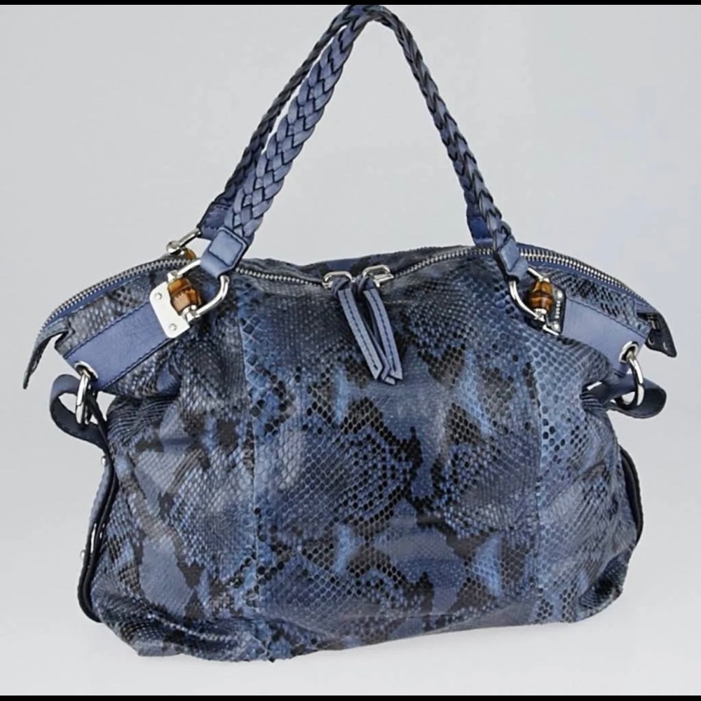 Authentic Large Gucci Blue Python Shoulder Bag - image 1